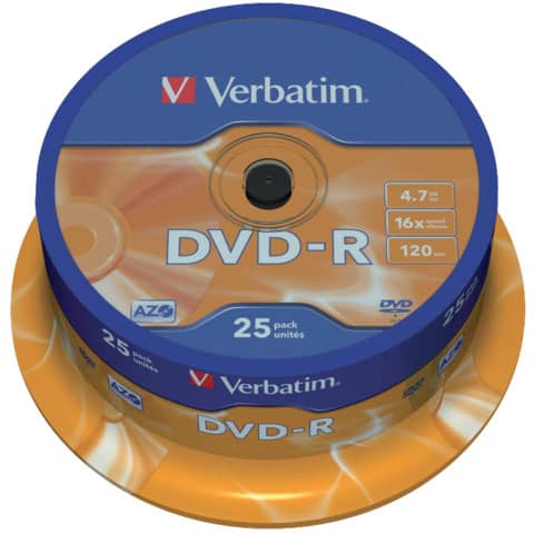 DVD-R Verbatim 16x 4.7 GB Spindle Case in confezione da 25 dvd - 43522